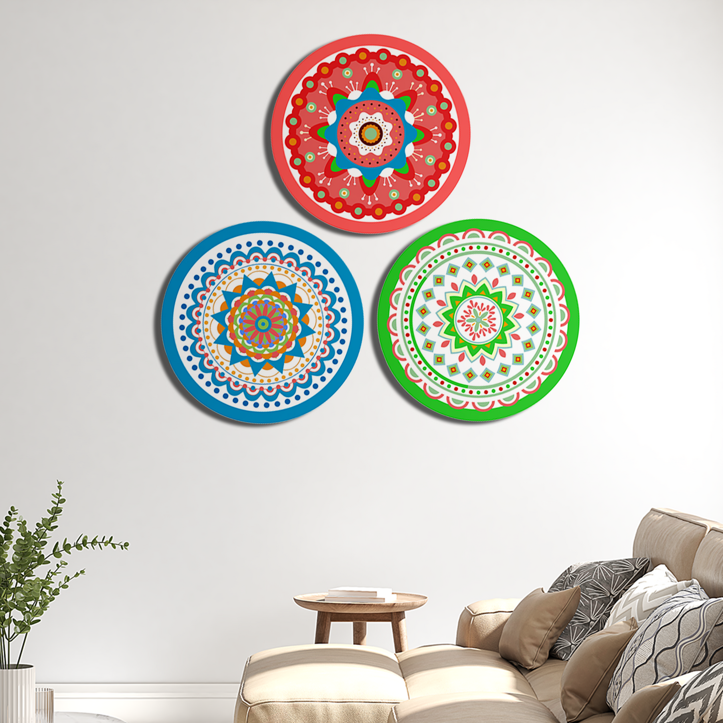 Set of 3 Mandala Wood Print Wall Art 18 Inch Each