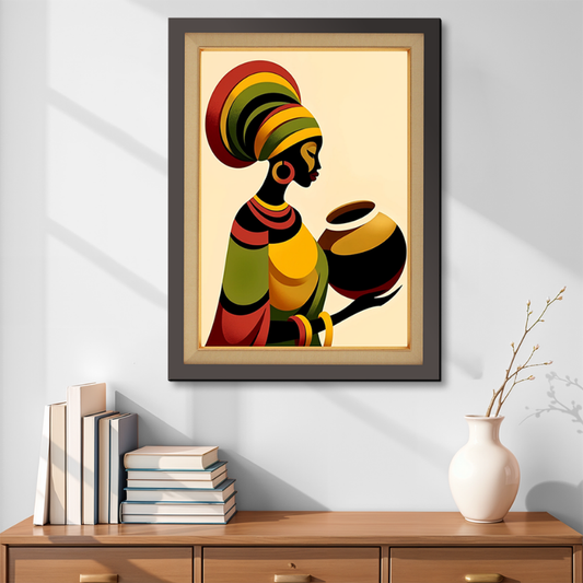 African Lady With Pot Wood Print Wall Art 18x23 Inches