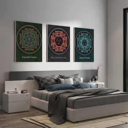 Set of 3 Prosperity & Wealth Yantra Wood Print Wall Art