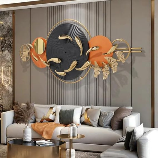 3D Fishes and Leaves Modern Luxury Metal Wall Art