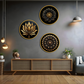 Metal Look Like Wooden Print Circular Flower Wall Art 15x15 Inches Each