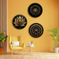 Metal Look Like Wooden Print Circular Flower Wall Art 15x15 Inches Each