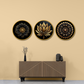 Metal Look Like Wooden Print Circular Flower Wall Art 15x15 Inches Each