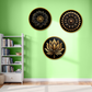 Metal Look Like Wooden Print Circular Flower Wall Art 15x15 Inches Each