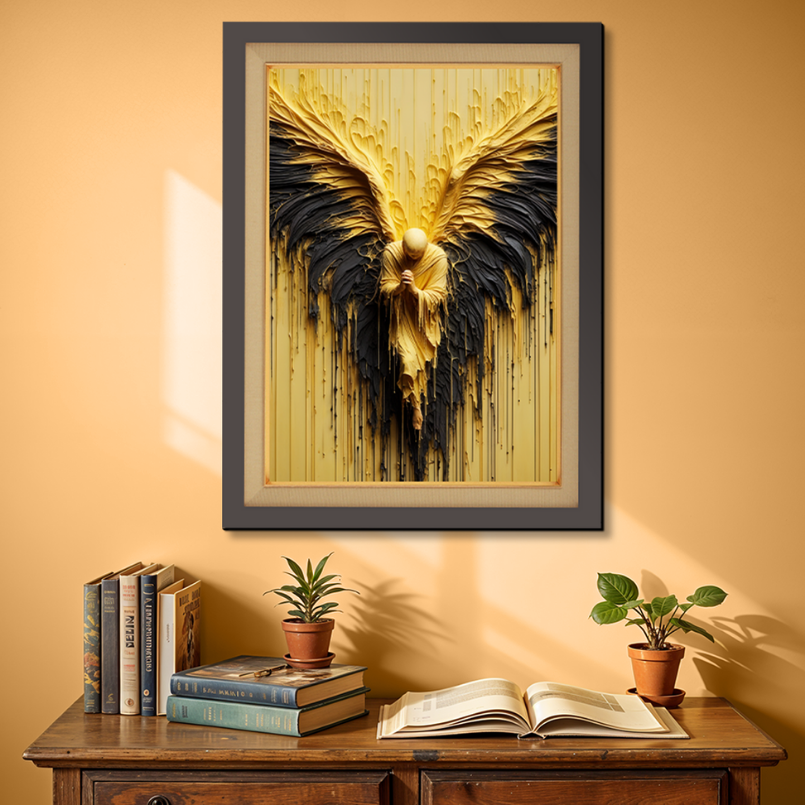 Golden Angel Abstract Wood Print Wall Art 18x23 Inches