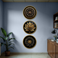 Metal Look Like Wooden Print Circular Flower Wall Art 15x15 Inches Each