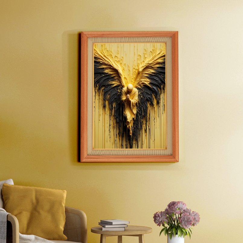 Golden Angel Abstract Wood Print Wall Art 18x23 Inches