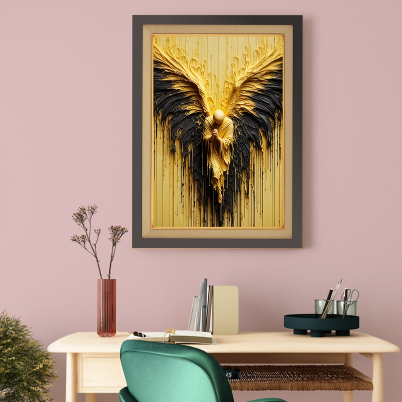 Golden Angel Abstract Wood Print Wall Art 18x23 Inches