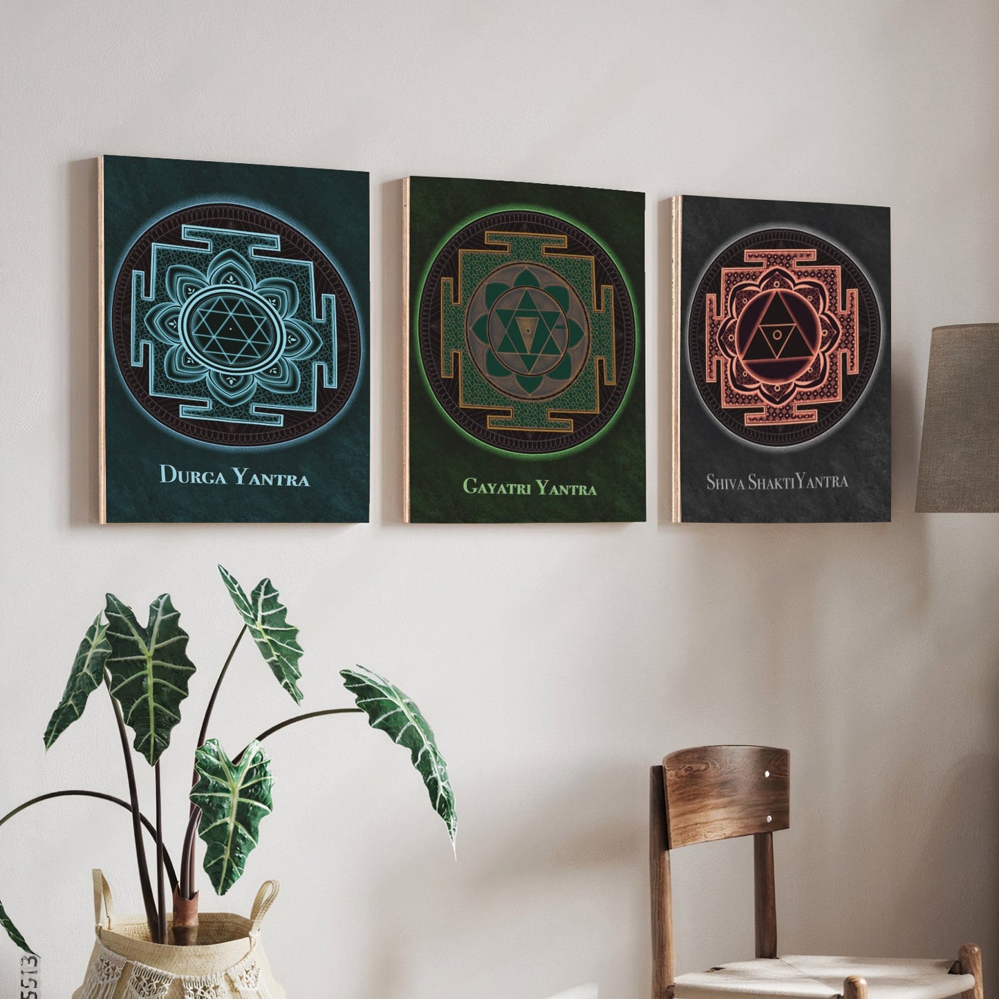 Set of 3 Prosperity & Wealth Yantra Wood Print Wall Art