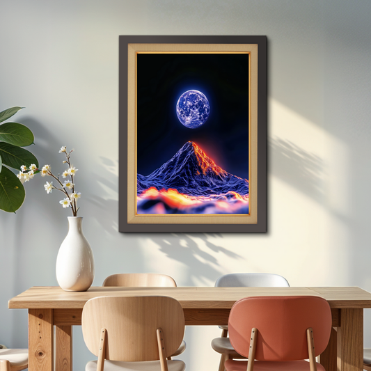 Moon Over Fiery Volcano Nights Wood Print Wall Art 18x23 Inches