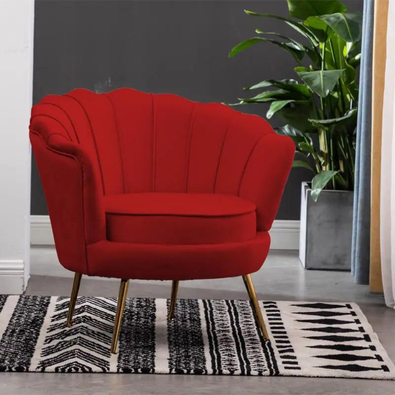 Velvet Fabric With Gold Metal Legs Armchair