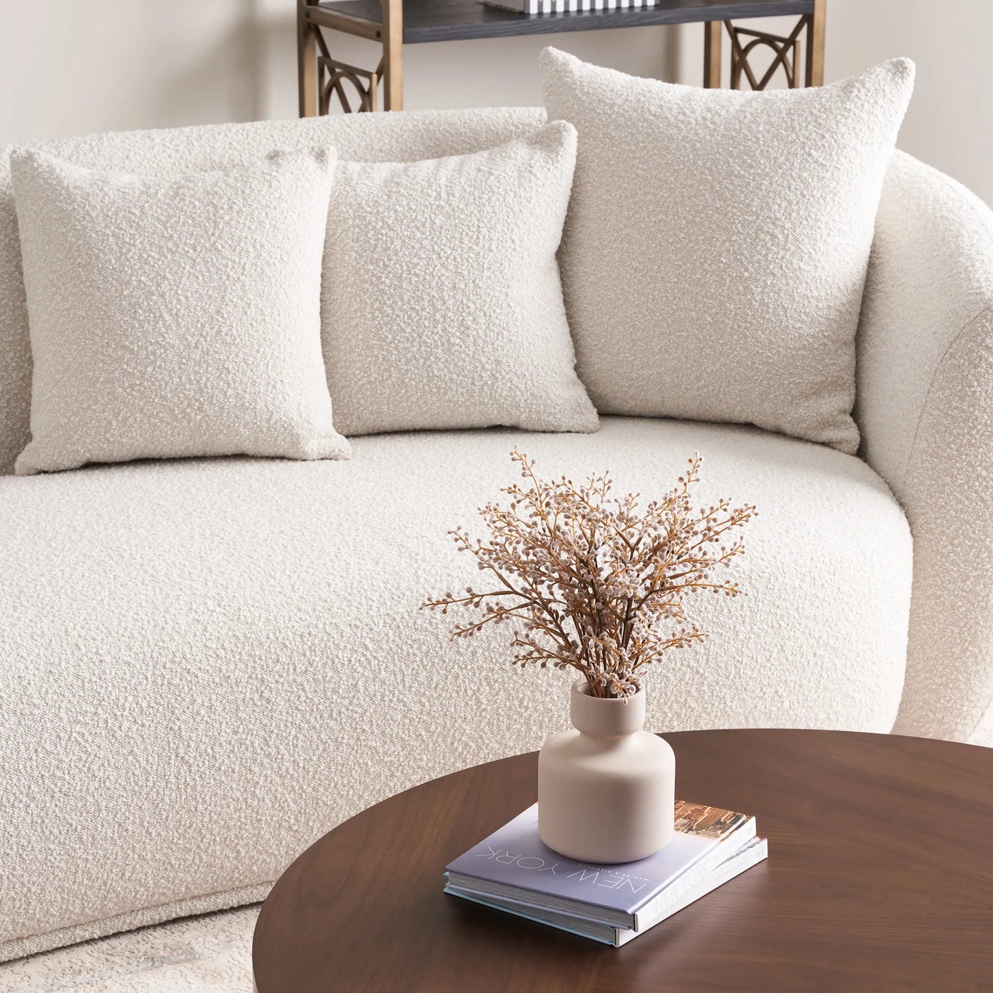 Cream Boucle Luxurious 3-Seater Sofa