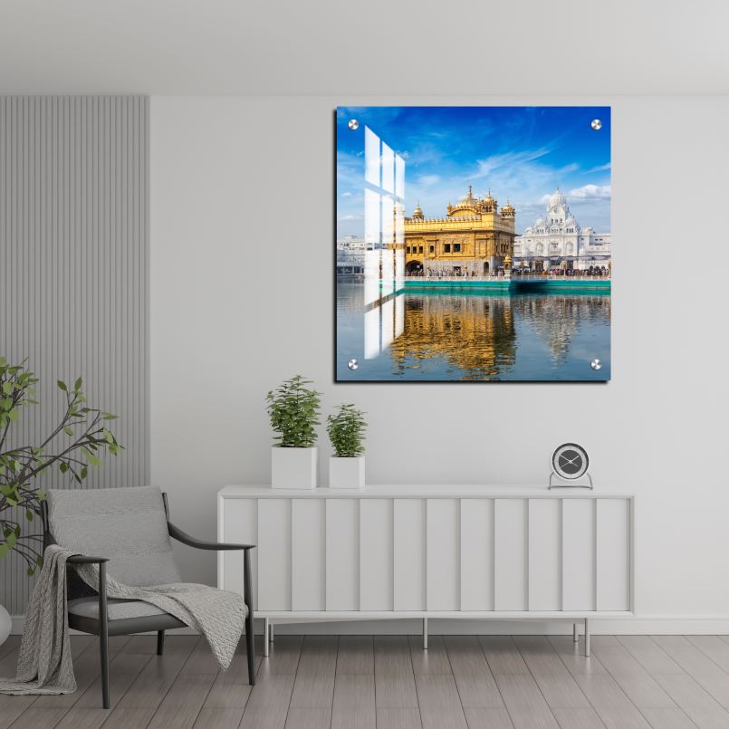 Golden Temple Square Wood Print Wall Art