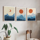 Blue Moon Phase Abstract Boho Wood Print Wall Art Set of 3