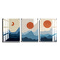 Blue Moon Phase Abstract Boho Wood Print Wall Art Set of 3