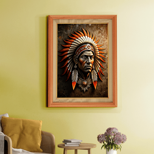 Old Chief of The Indian Tribe Wood Print Wall Art 18x23 Inches