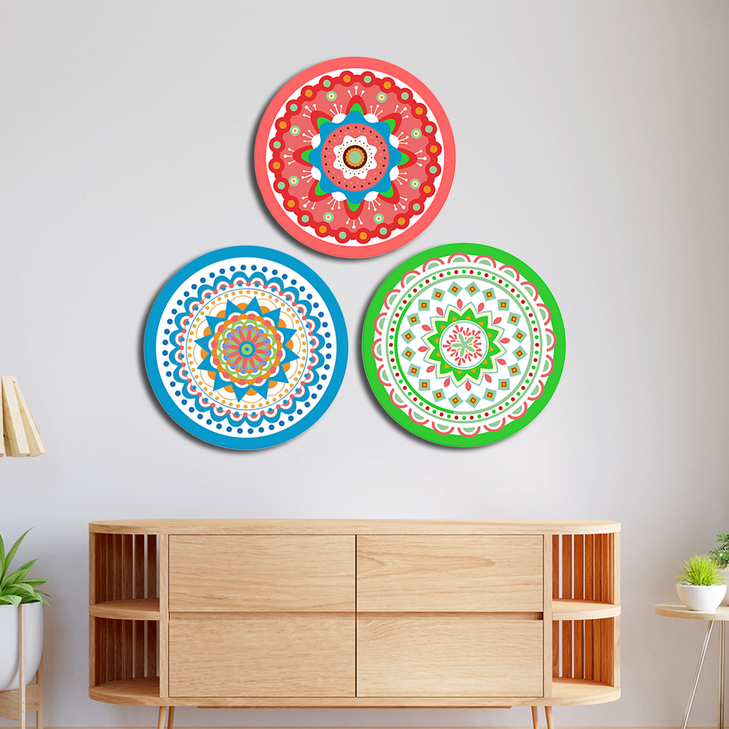 Set of 3 Mandala Wood Print Wall Art 18 Inch Each