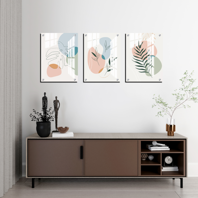 Leaf Boho Wood Print Wall Art Set of 3