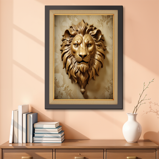 Metallic Lion Wood Print Wall Art 18x23 Inches