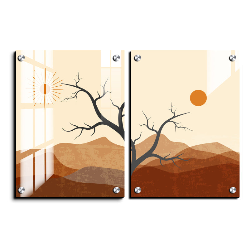 Sunset and Sunrise Boho Wood Print Wall Art Set of 2