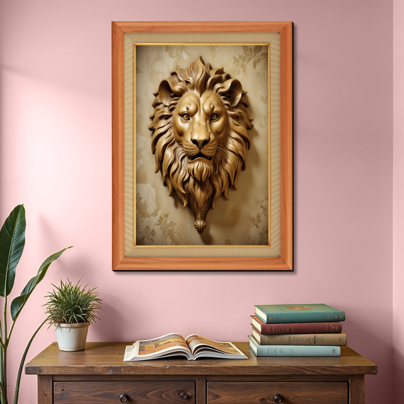 Metallic Lion Wood Print Wall Art 18x23 Inches