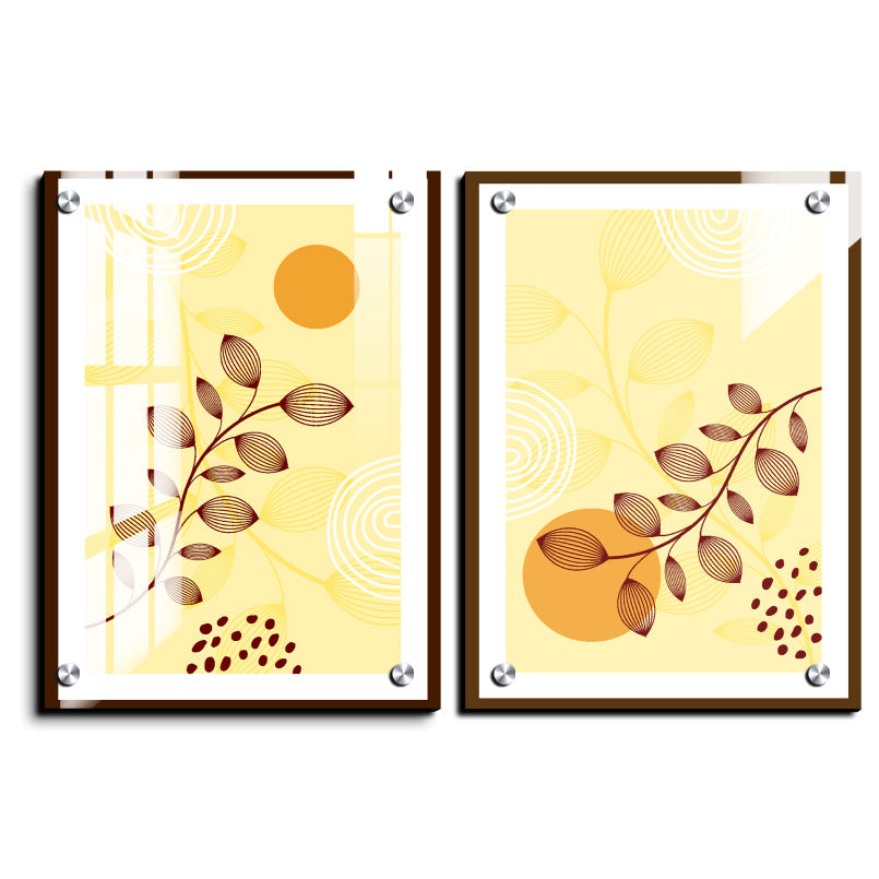 Boho Plants Wood Print Wall Art Set of 2