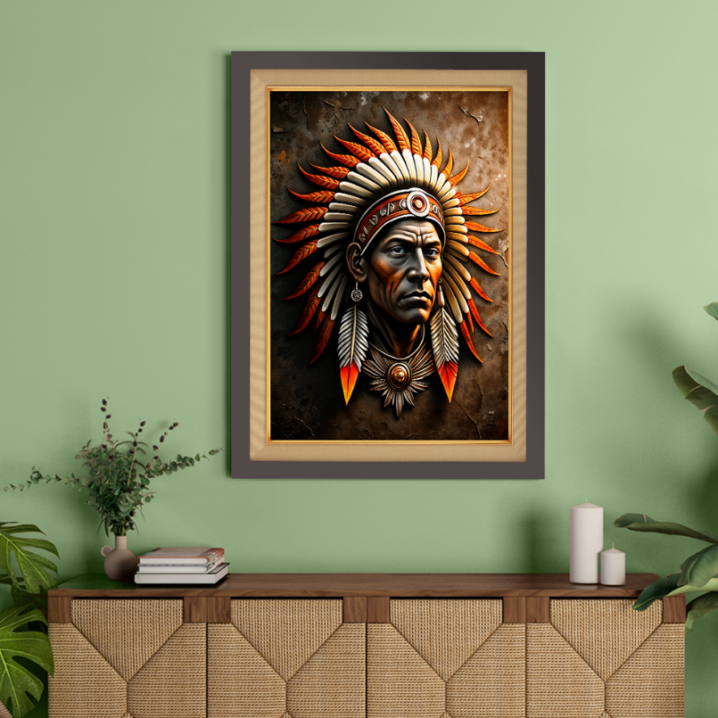 Old Chief of The Indian Tribe Wood Print Wall Art 18x23 Inches