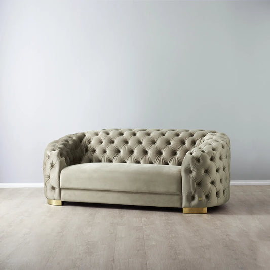 Luxurious Beige Velvet 2-Seater Sofa - Gold Legs