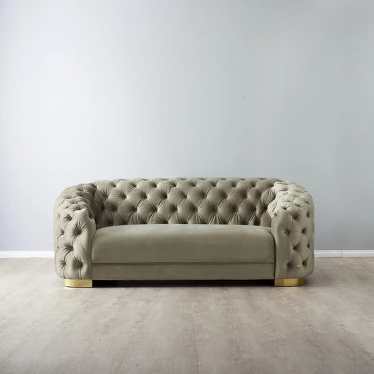 Luxurious Beige Velvet 2-Seater Sofa - Gold Legs