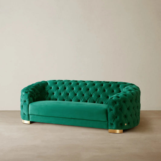 Luxurious Emerald Velvet 2-Seater Sofa - Gold Legs