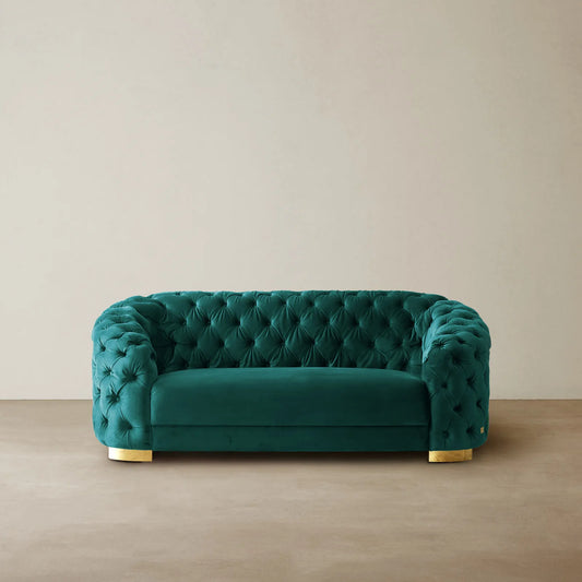 Luxurious Peacock Blue Velvet 2 Seater Sofa Gold Legs