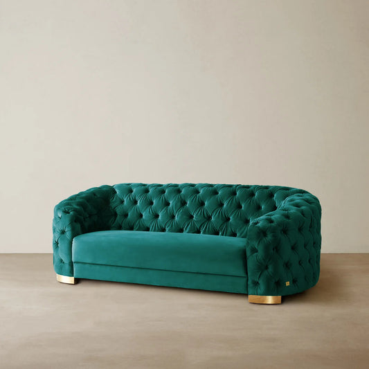 Luxurious Peacock Blue Velvet 2 Seater Sofa Gold Legs