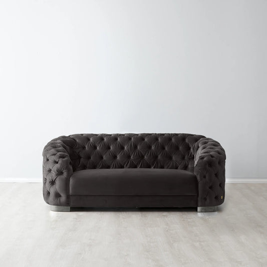 Charcoal Velvet 2 Seater Sofa - Black Nickel Legs