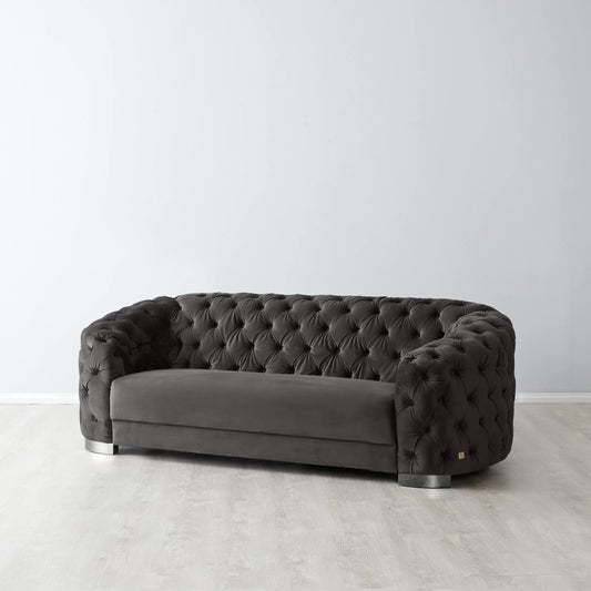 Charcoal Velvet 2 Seater Sofa - Black Nickel Legs