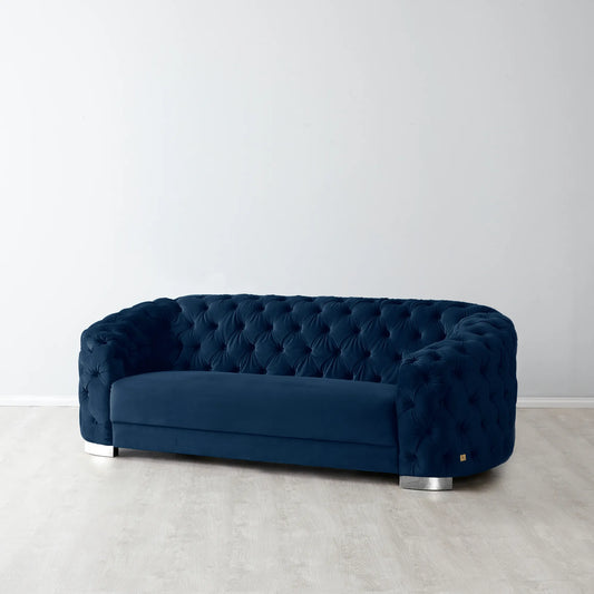 Luxurious Navy Blue Velvet 2-Seater Sofa Silver Legs