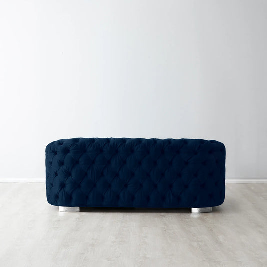 Luxurious Navy Blue Velvet 2-Seater Sofa Silver Legs