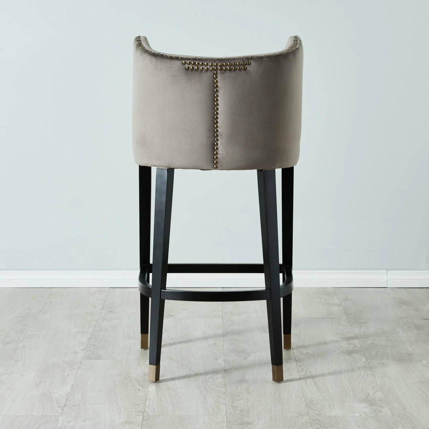 Luxurious Velvet Barstool With Gold Nail Heads Mushroom Grey