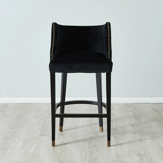 Luxurious Velvet Barstool With Gold Nail Heads Black