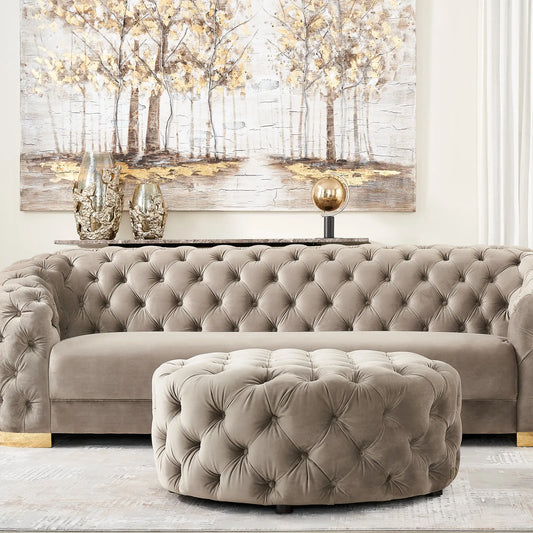 Luxurious Beige Velvet Ottoman