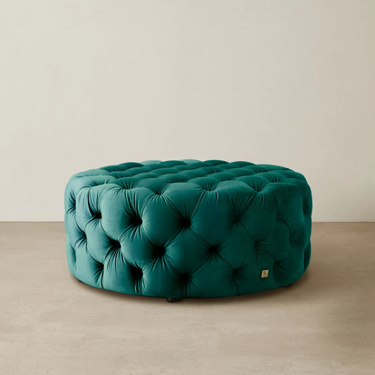 Luxurious Peacock Blue Velvet Ottoman