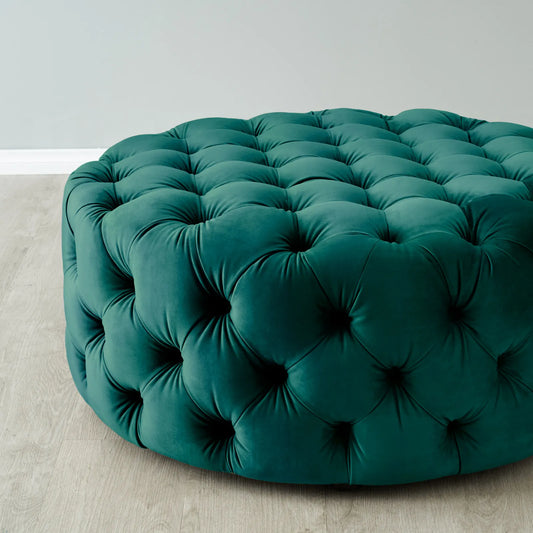 Luxurious Peacock Blue Velvet Ottoman