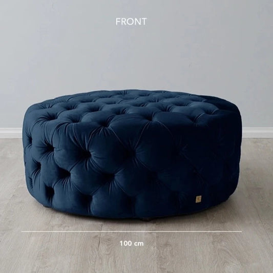 Luxurious Navy Blue Velvet Ottoman