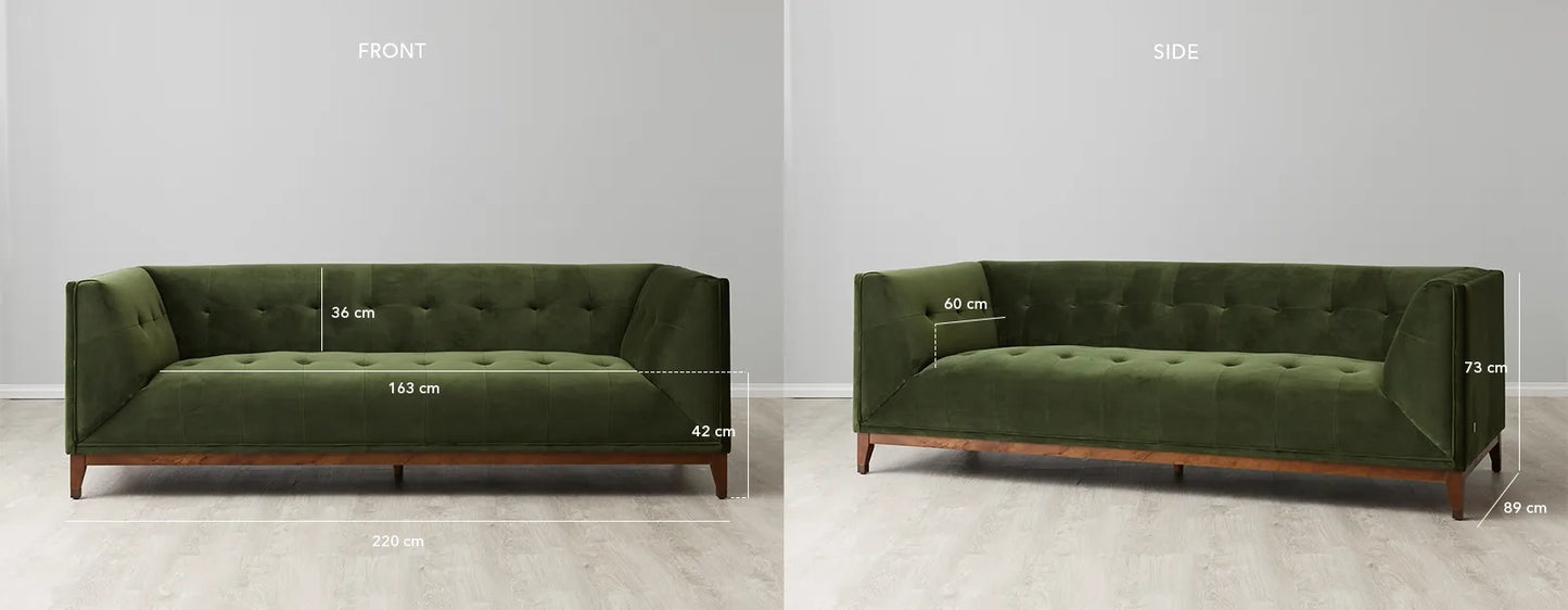 3 Seater Modern Fabric Sofa Forest Green