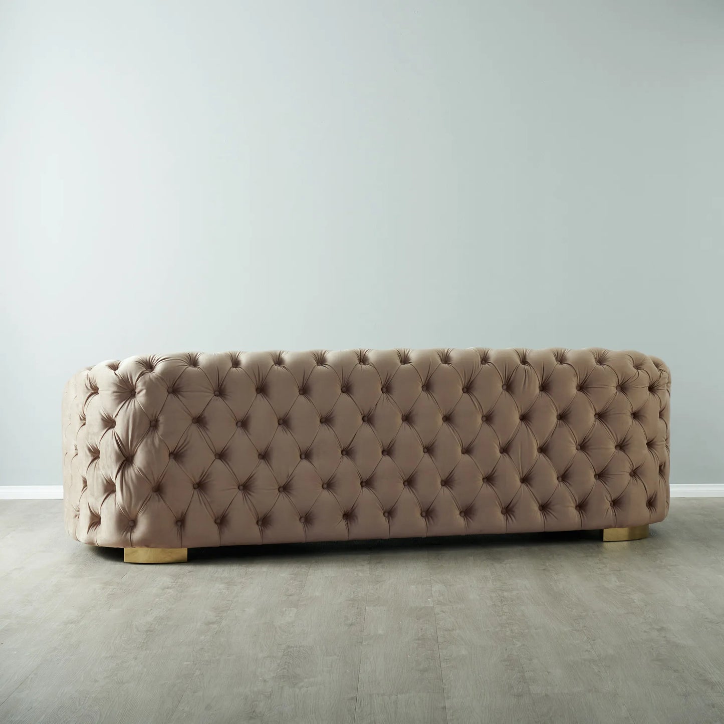 Luxurious Beige Velvet 3-Seater Sofa - Gold Legs