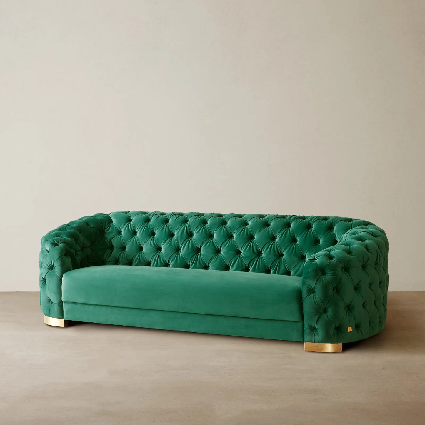 Luxurious Emerald Velvet 3-Seater Sofa - Gold Legs