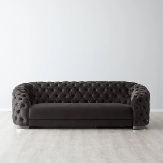 Luxurious Charcoal Velvet 3 Seater Sofa - Black Nickel Legs