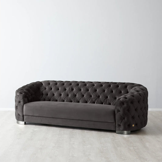 Luxurious Charcoal Velvet 3 Seater Sofa - Black Nickel Legs