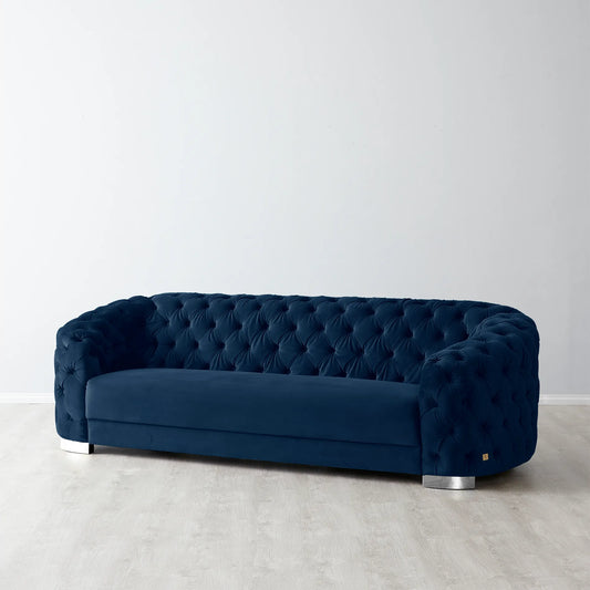 Luxurious Navy Blue Velvet 3-Seater Sofa - Silver Legs