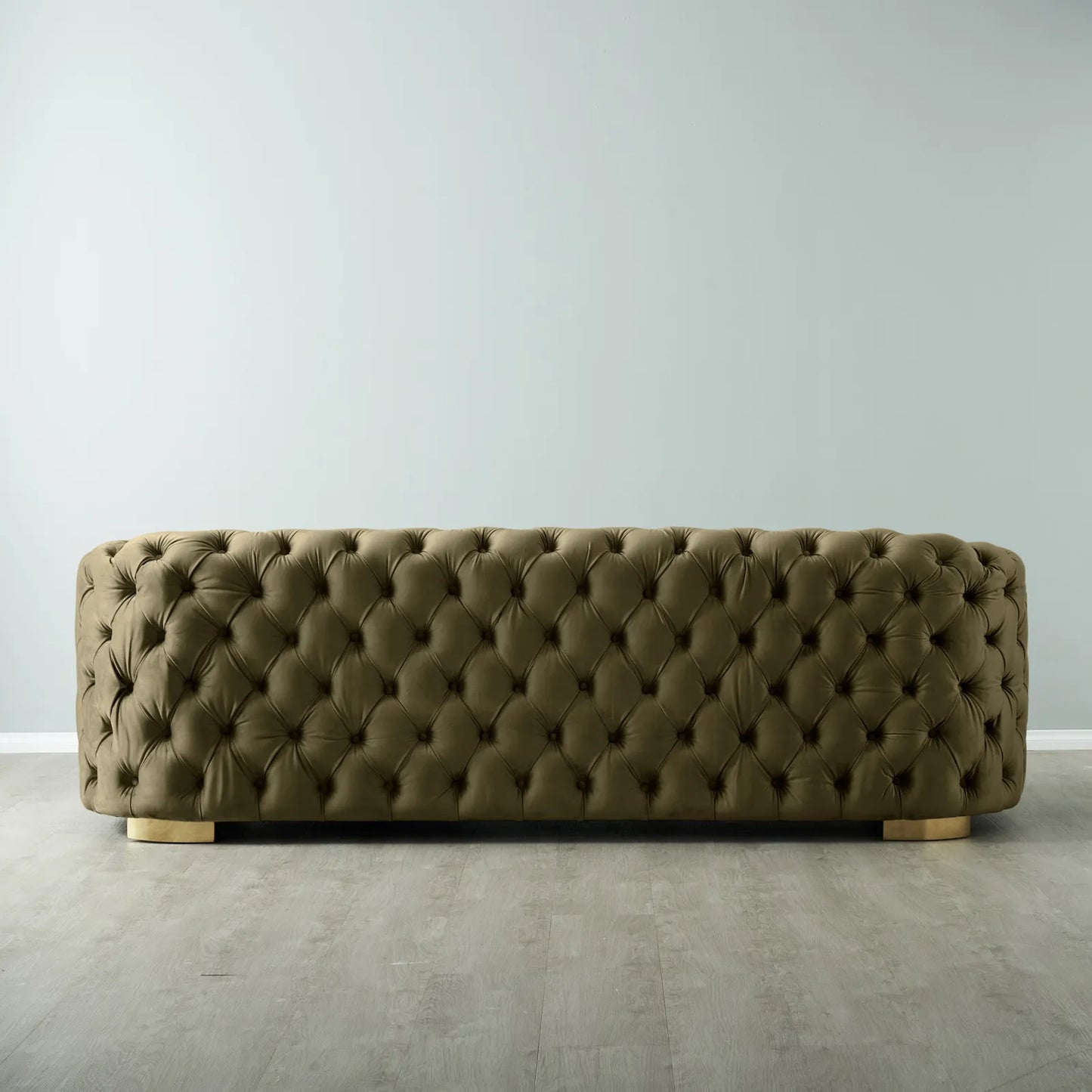 Luxurious Olive Green Velvet 3-Seater Sofa Gold Legs