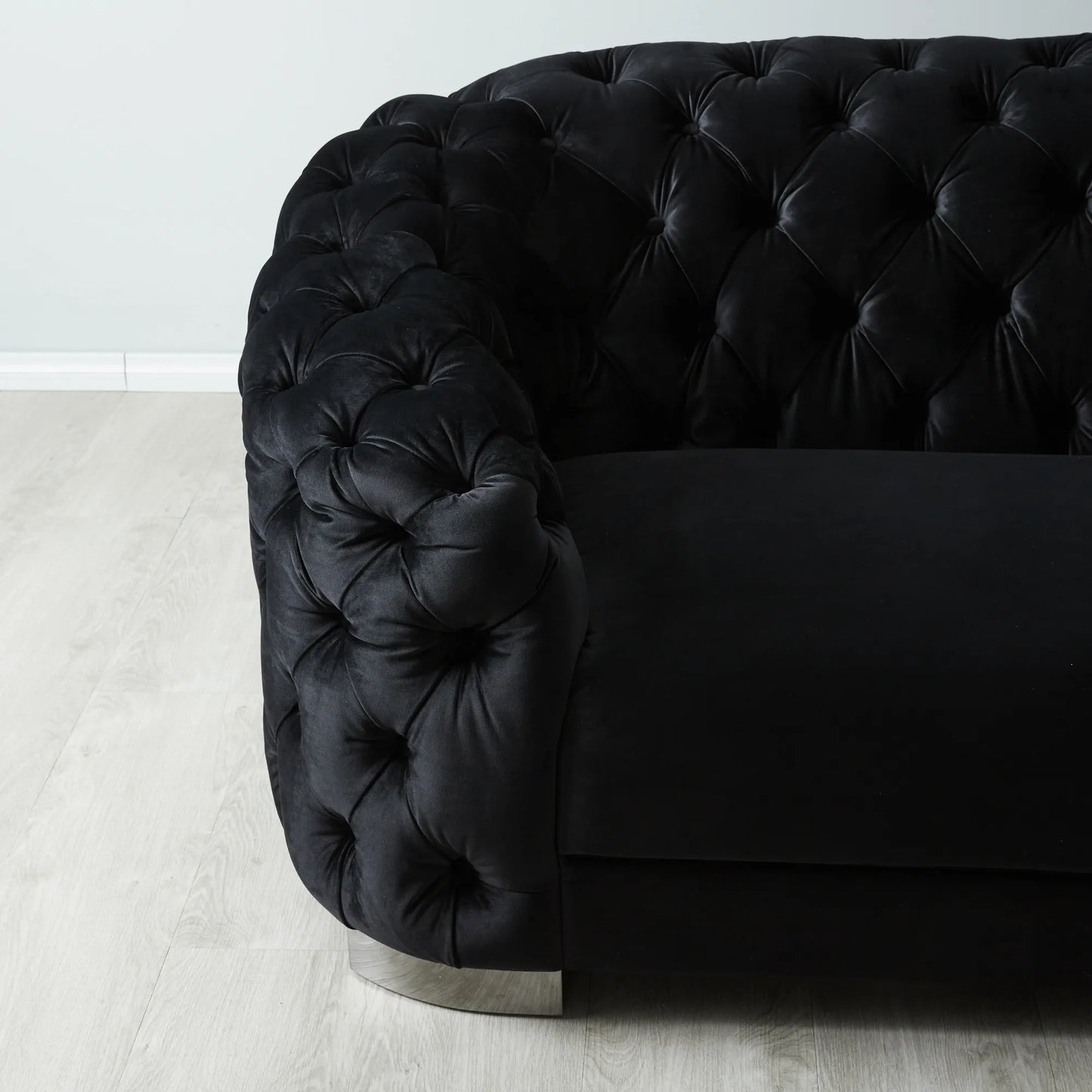 Luxurious Black Velvet 3-Seater Sofa - Black Nickel Legs